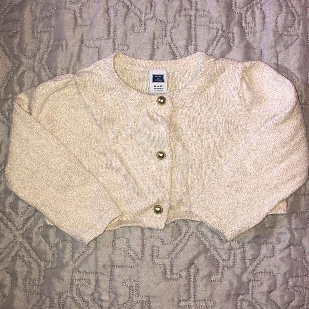 Janie & Jack Cream & Gold Glitter Cardigan
